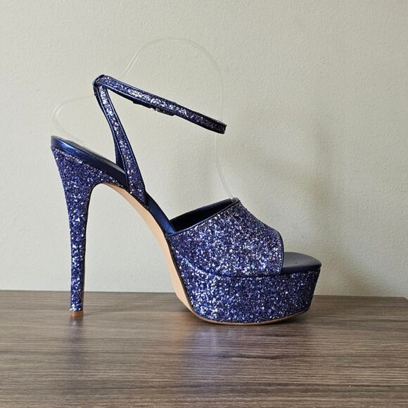 Guess Women's Tabyep Heeled Sandal Blue Glitter Size 10 NEW - Picture 5 of 7